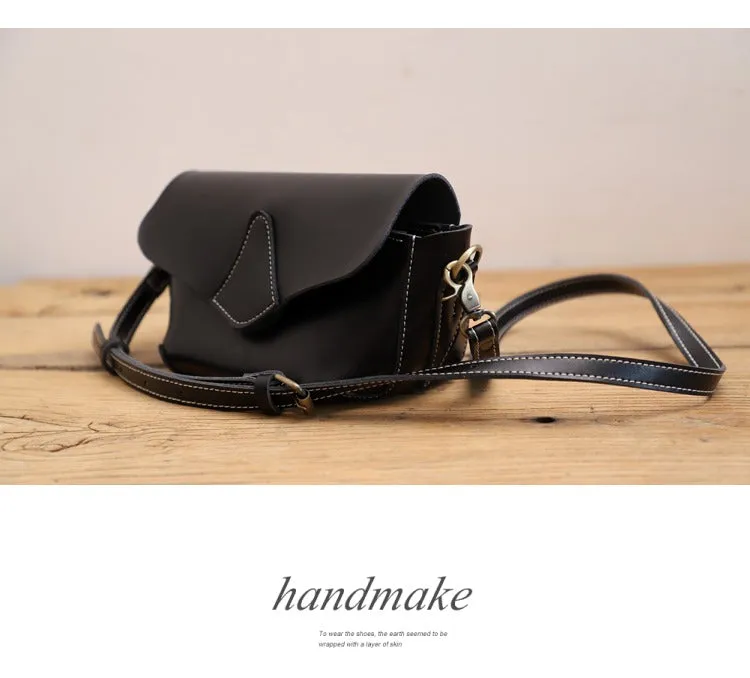 Cute Black LEATHER WOMEN Small SHOULDER BAG Handmade Small Crossbody Purse FOR WOMEN
