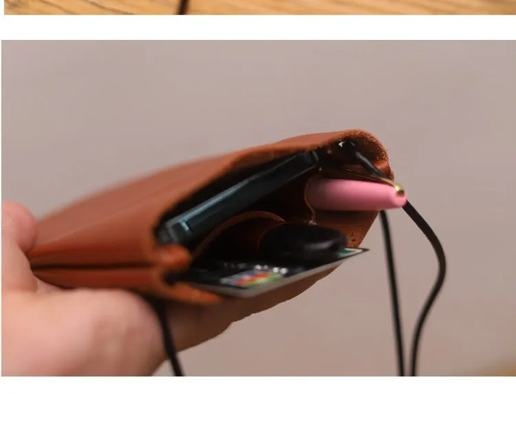 Cute Brown LEATHER Side Bag Pouch Phone WOMEN SHOULDER BAG Slim Phone Crossbody Pouch FOR WOMEN