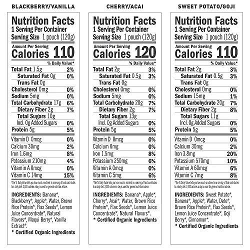Noka Superfood Smoothie Pouches (Variety) 12 Pack, with Plant Protein, Prebiotic Fiber & Flax Seed, Organic, Gluten Free, Vegan, Healthy Fruit Squeeze Snack Pack, 4.22oz Ea