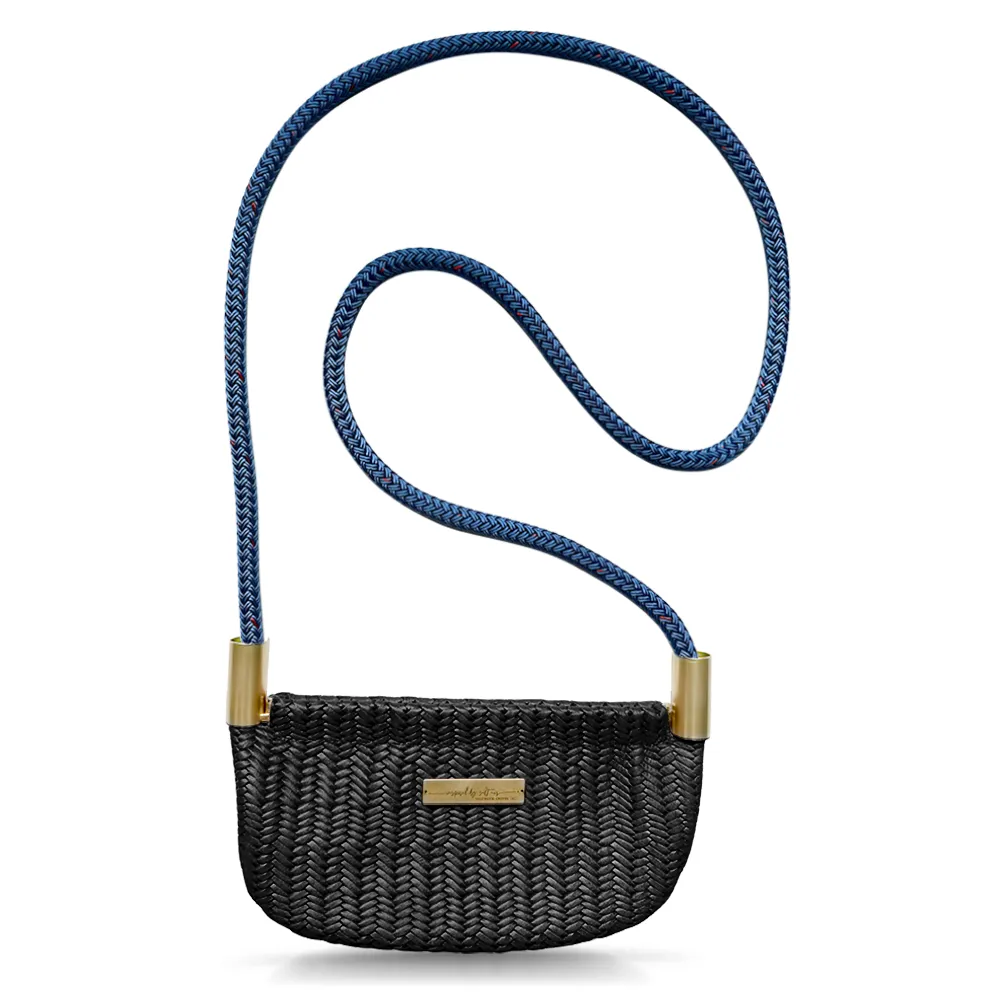 Oyster Shell Bag in Black Basketweave Leather