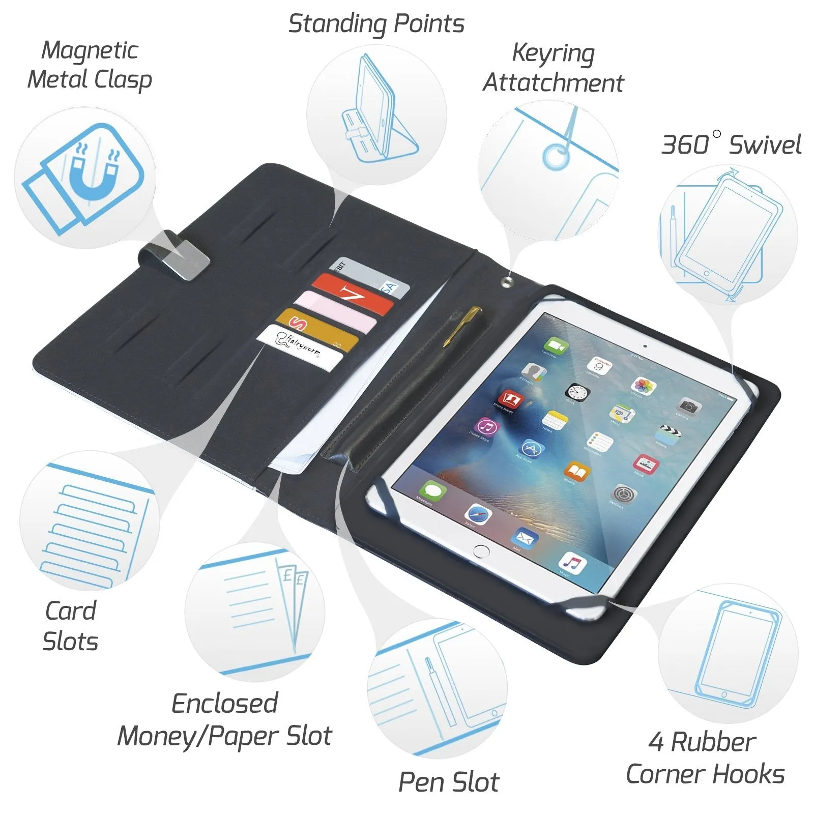 Personalised Huawei Universal Leather Tablet Case With Aqua Blue Marble