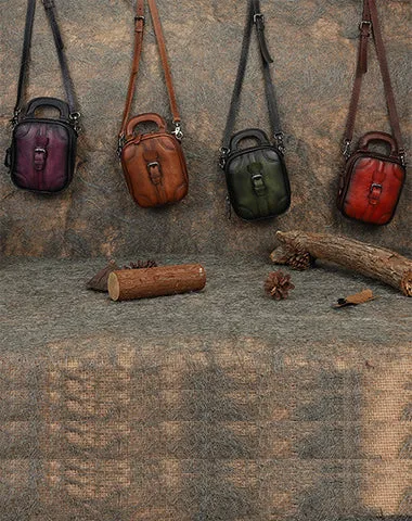 Purple Leather Womens Small Vertical Shoulder Bag Small Handmade Crossbody Handbag Purse for Ladies