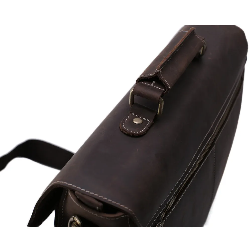 ROCKCOW Cross Body Shoulder Bag Cowhide Leather Bag For Man Retro Brown Briefcase