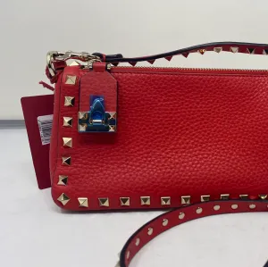 Valentino Small Red Rockstud Grainy Calfskin Crossbody Bag