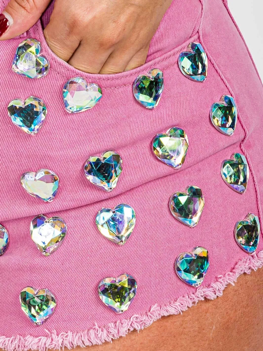 WOMEN'S BUTTON CLOSURE POCKETS HEARTS STRETCH DENIM SHORTS