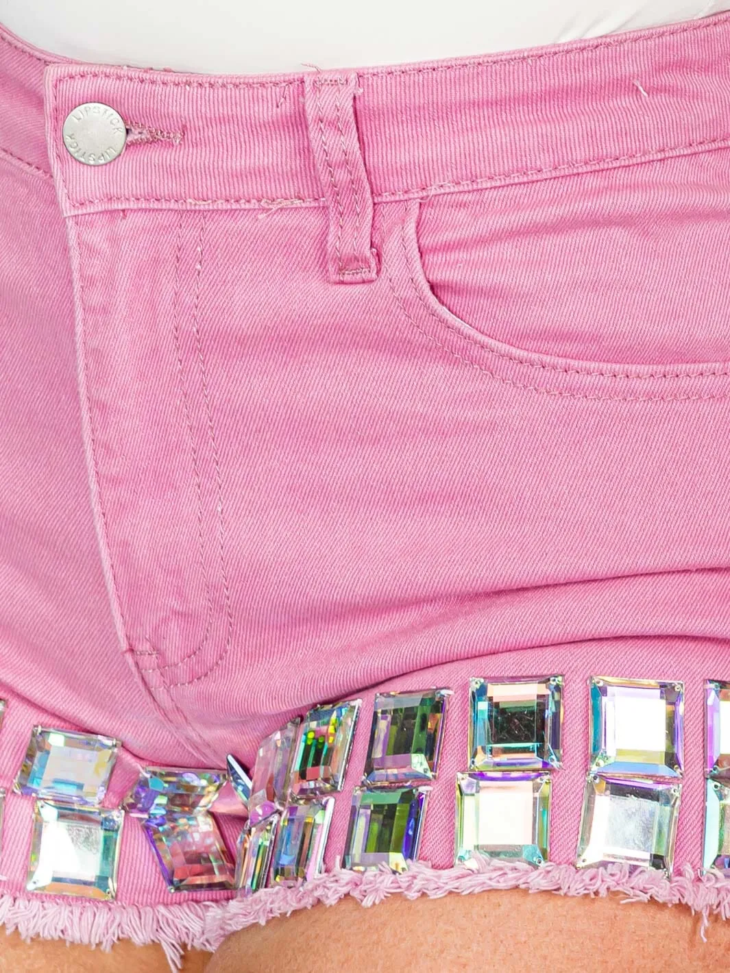 WOMEN'S BUTTON CLOSURE POCKETS TRIM SQUARE STRETCH DENIM SHORTS
